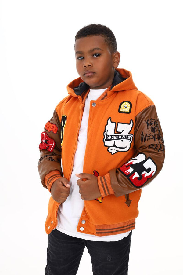 BP Kids Lacky Black Varsity Jacket - Orange