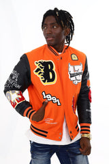BP Men Lacky Black Varsity Jacket  - Orange