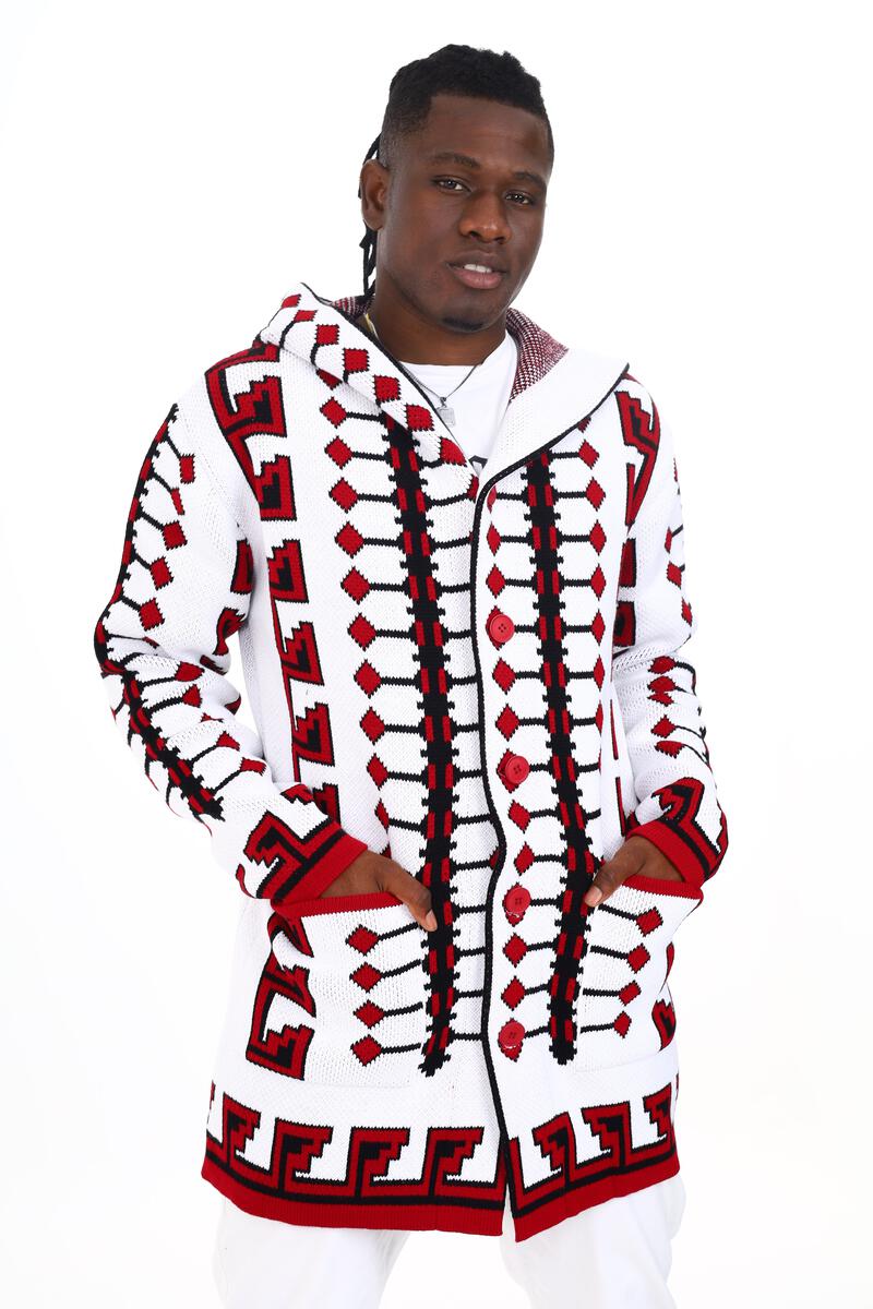 BP Hooded Long Sleeve Cardigan Sweater - Red White