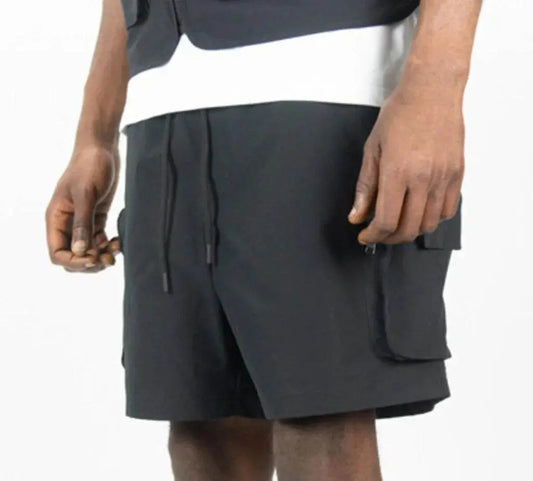 Rebel Minds Tactical Cargo Poly Shorts - Black - BLVD