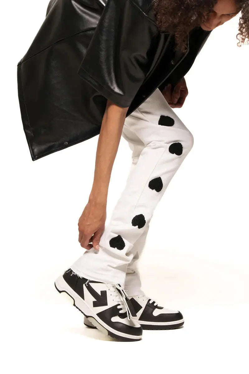 Pheelings "Heart Break Of Success" Flare Stack Denim -  White / Black - BLVD