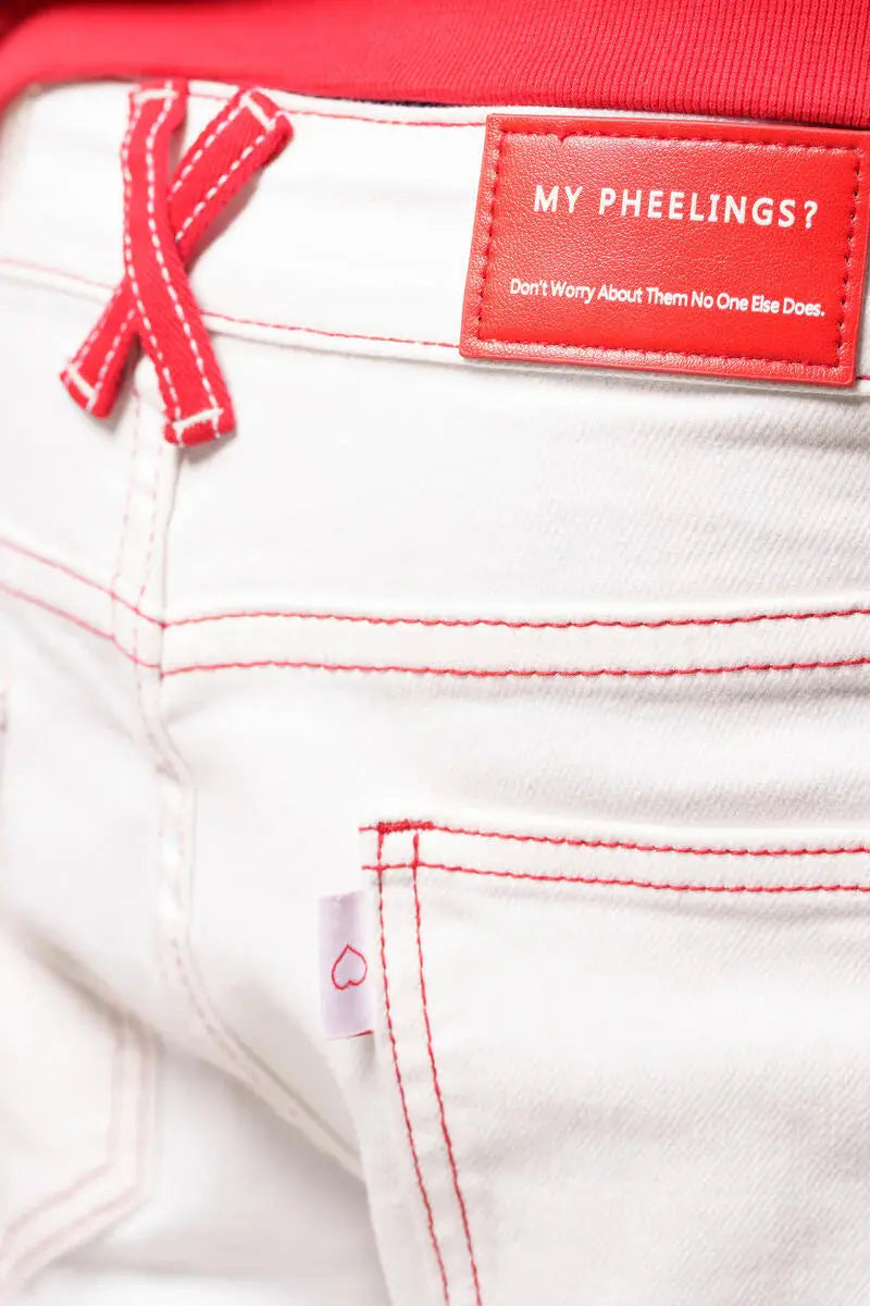 Pheelings "Heart Break Of Success" Flare Stack Denim -  White / Red - BLVD