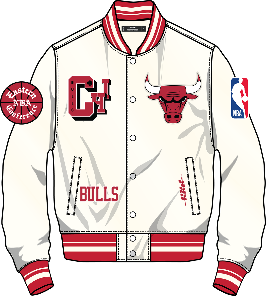 Pro Standard - Chicago Bulls Best Of Men's Rib Satin Jacket - Eggshell / Red Pro Standard