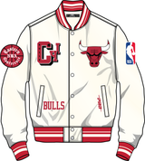 Pro Standard - Chicago Bulls Best Of Men's Rib Satin Jacket - Eggshell / Red Pro Standard