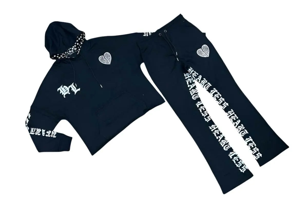 Focus Jeans - Heartless Cropped Stone Stacked Terry Jogging Sets - Black - BLVD