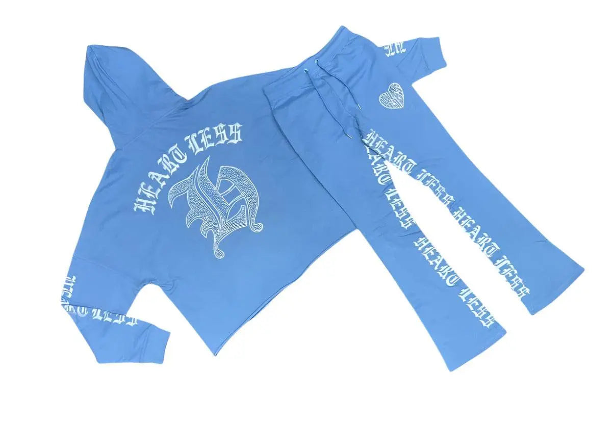 Focus Jeans - Heartless Cropped Stone Stacked Terry Jogging Sets - Carolina Blue - BLVD