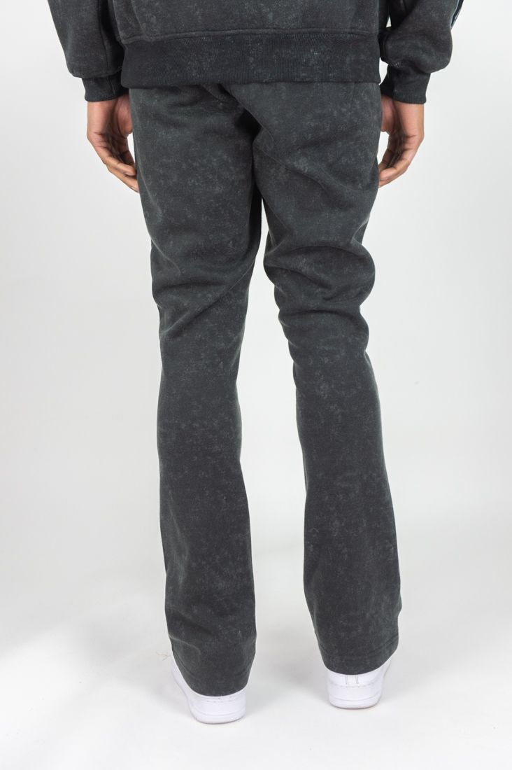 Rm - Flame Skull Acid Washed Hoodie &  Stacked Pants Set - Black Wash Rebel Minds