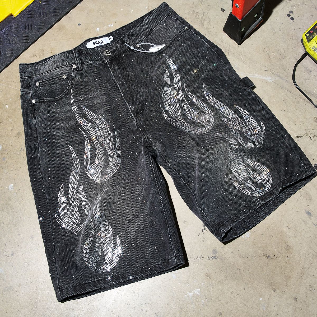 Duaa - 'THRIVING'' Flame Stone Denim Short - Grey Wash duaa