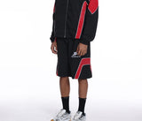 Syndicate - Men's Nylon Windbreaker Jacket & Short Set W Rhinestones  - Black / Red