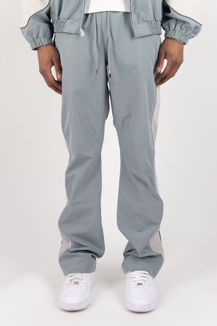 R3bel - Men's Nylon Windbreaker Beam Jacket & Pants Set W Rhinestones  - L Grey