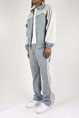 R3bel - Men's Nylon Windbreaker Beam Jacket & Pants Set W Rhinestones  - L Grey