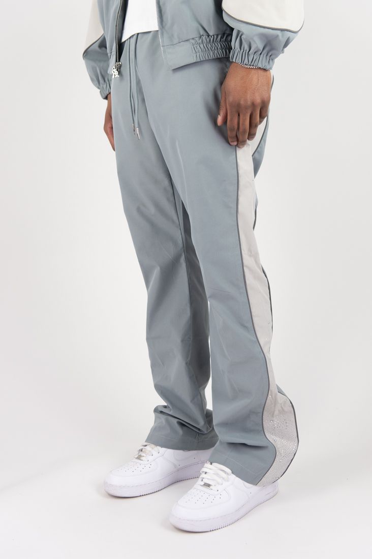 R3bel - Men's Nylon Windbreaker Beam Jacket & Pants Set W Rhinestones  - L Grey