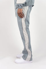 R3bel - Men's Nylon Windbreaker Beam Jacket & Pants Set W Rhinestones  - L Grey