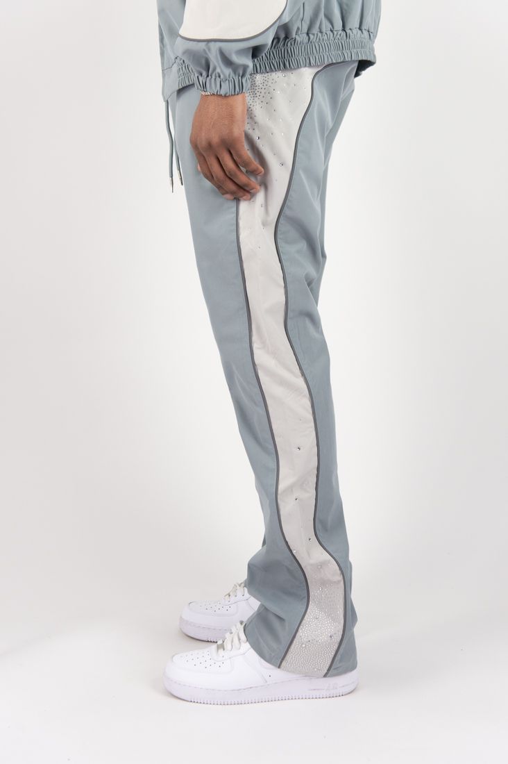 R3bel - Men's Nylon Windbreaker Beam Jacket & Pants Set W Rhinestones  - L Grey