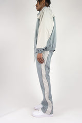 R3bel - Men's Nylon Windbreaker Beam Jacket & Pants Set W Rhinestones  - L Grey