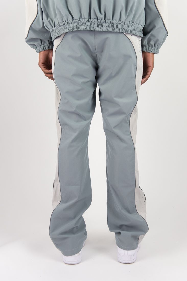 R3bel - Men's Nylon Windbreaker Beam Jacket & Pants Set W Rhinestones  - L Grey