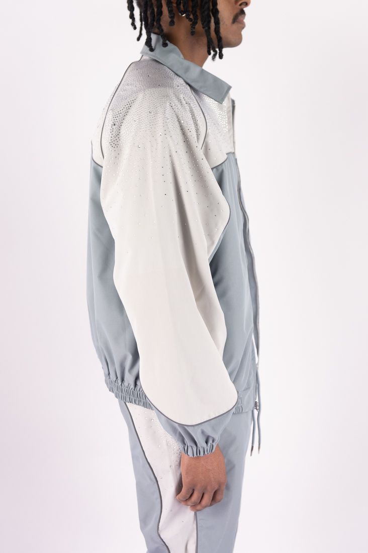 R3bel - Men's Nylon Windbreaker Beam Jacket & Pants Set W Rhinestones  - L Grey