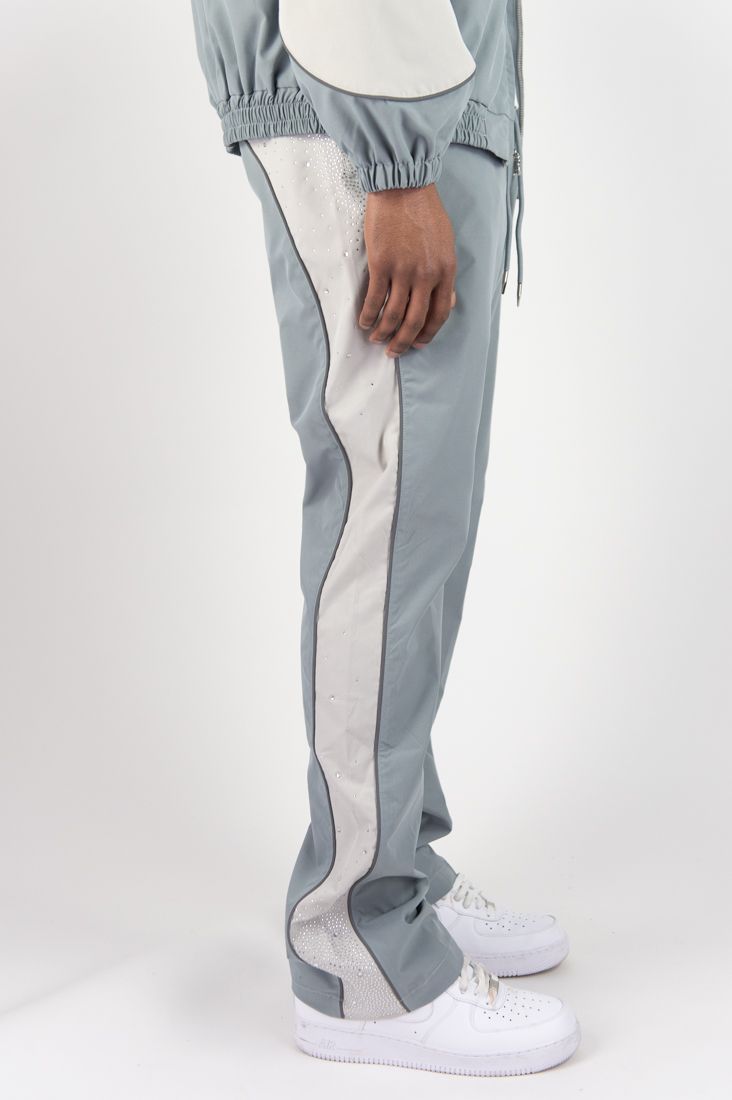 R3bel - Men's Nylon Windbreaker Beam Jacket & Pants Set W Rhinestones  - L Grey