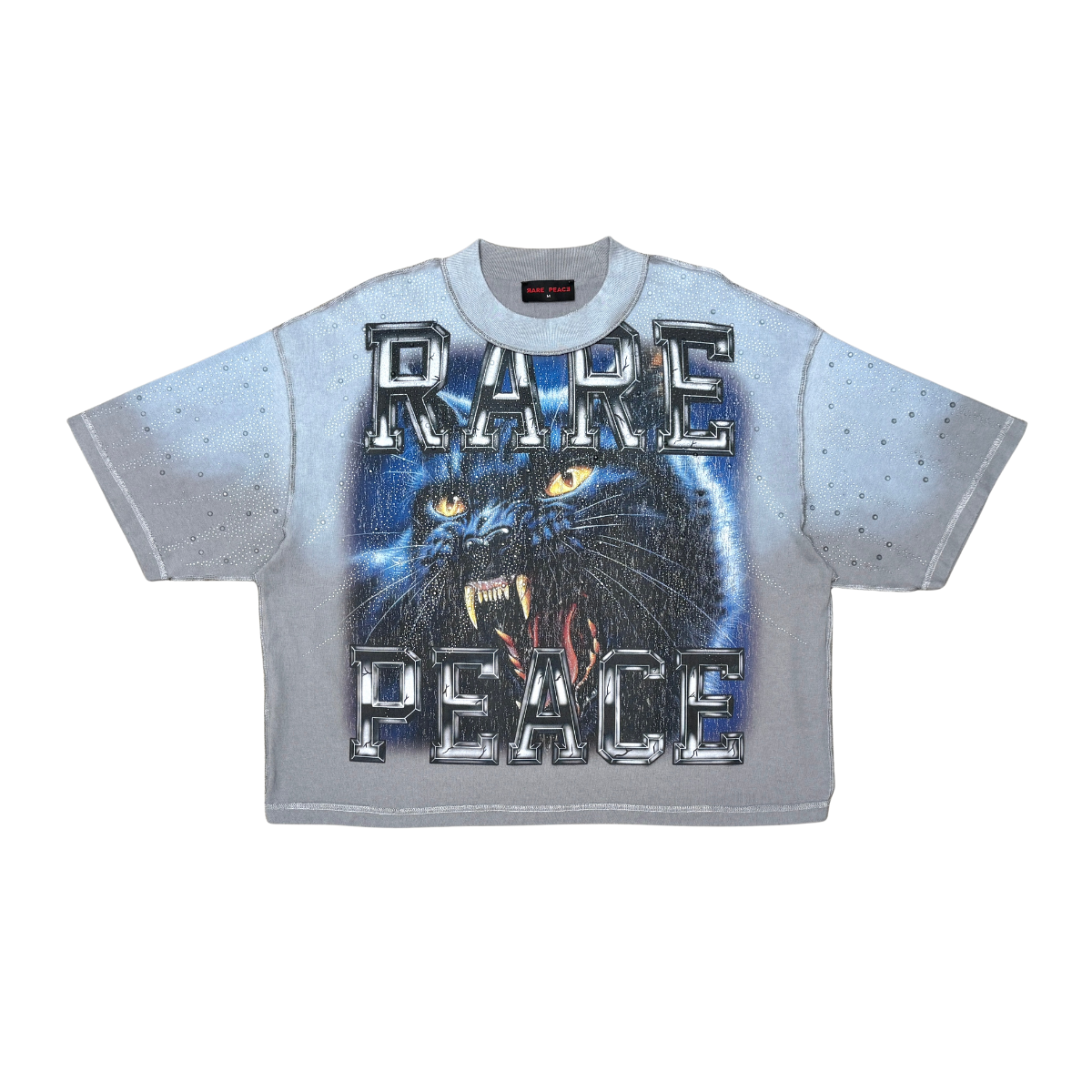 Rare Peace - Black Panther Tee W/ Clear Rhinestones - Grey
