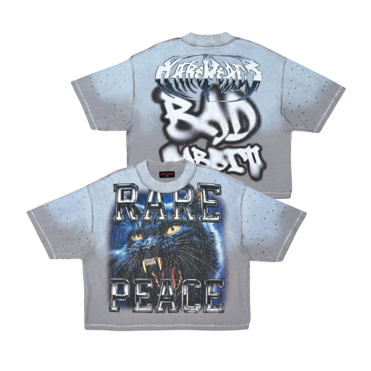 Rare Peace - Black Panther Tee W/ Clear Rhinestones - Grey