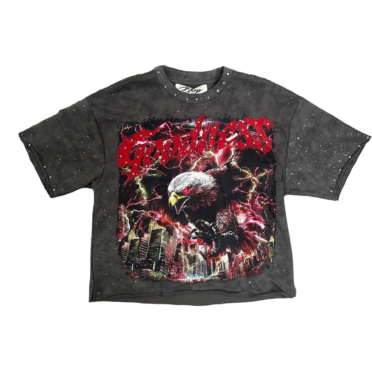 Bkys - "No Breakes No Mercy" F-terry Cropped T-shirt - Grey