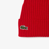 Lacoste Men's Ribbed Wool Beanie - Red 240 - BLVD