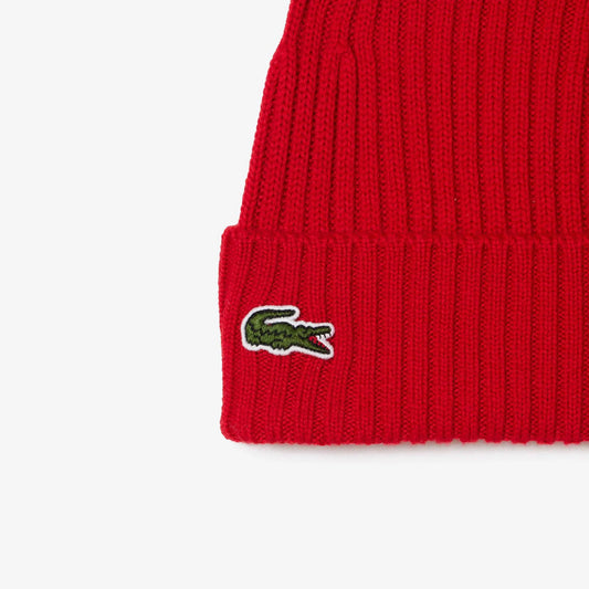 Lacoste Men's Ribbed Wool Beanie - Red 240 - BLVD