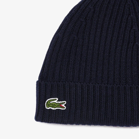 Lacoste Men's Ribbed Wool Beanie - Navy 166 - BLVD