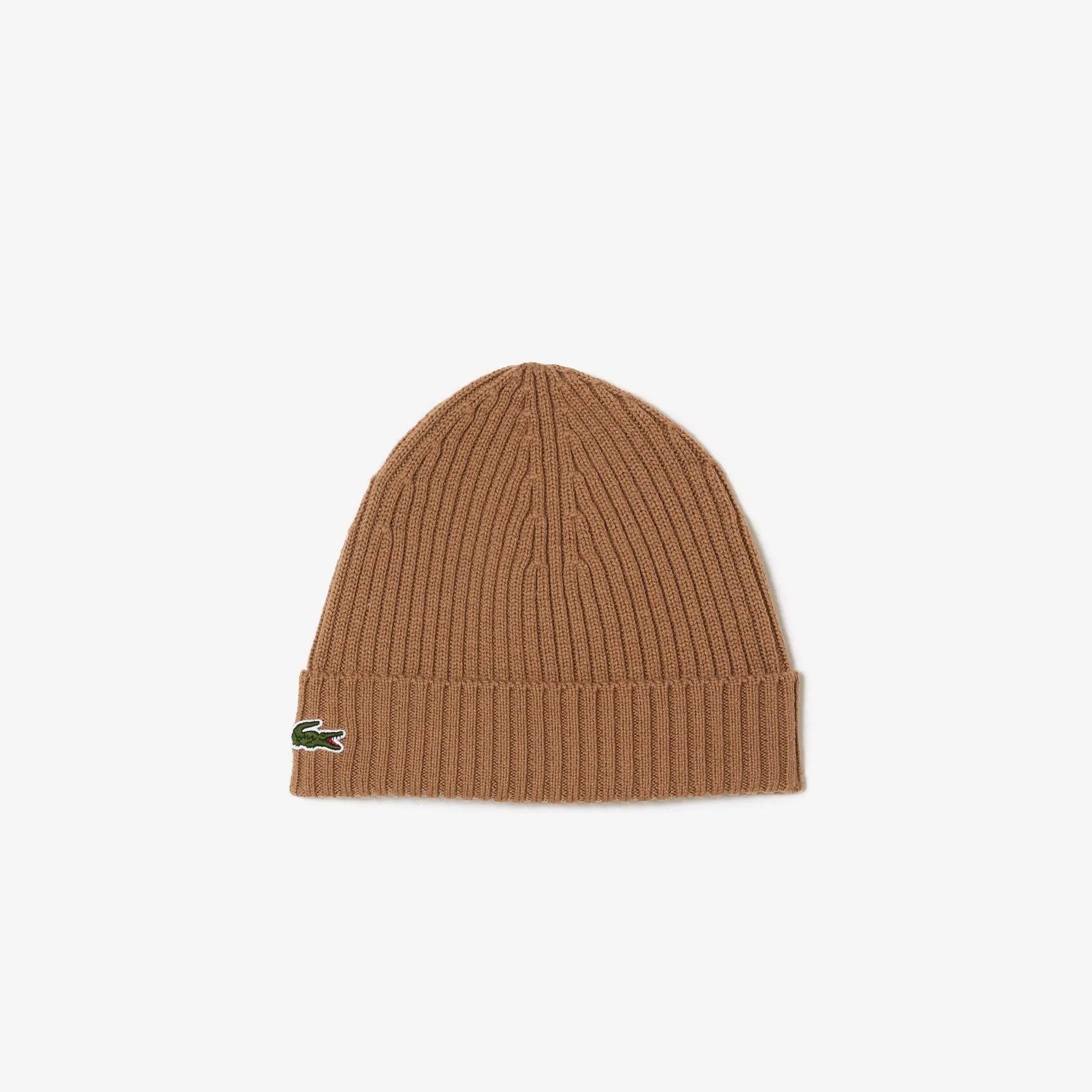 Lacoste Men's Ribbed Wool Beanie - Brown SIX - BLVD