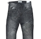 Liquid Crystal - Men Crystal Stacked Jeans - Black Ice JTF2333 Liquid Crystal