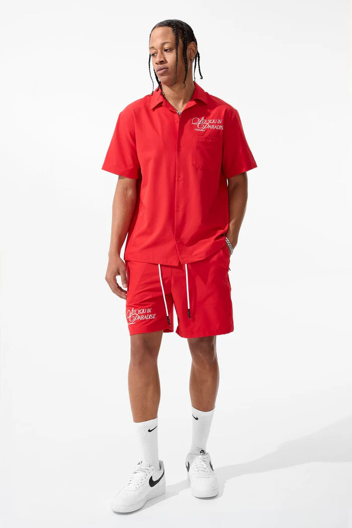 Jordan Craig Men - Oakland Mechanic Men S/S Shirt & Shorts Set - Red Jordan Craig
