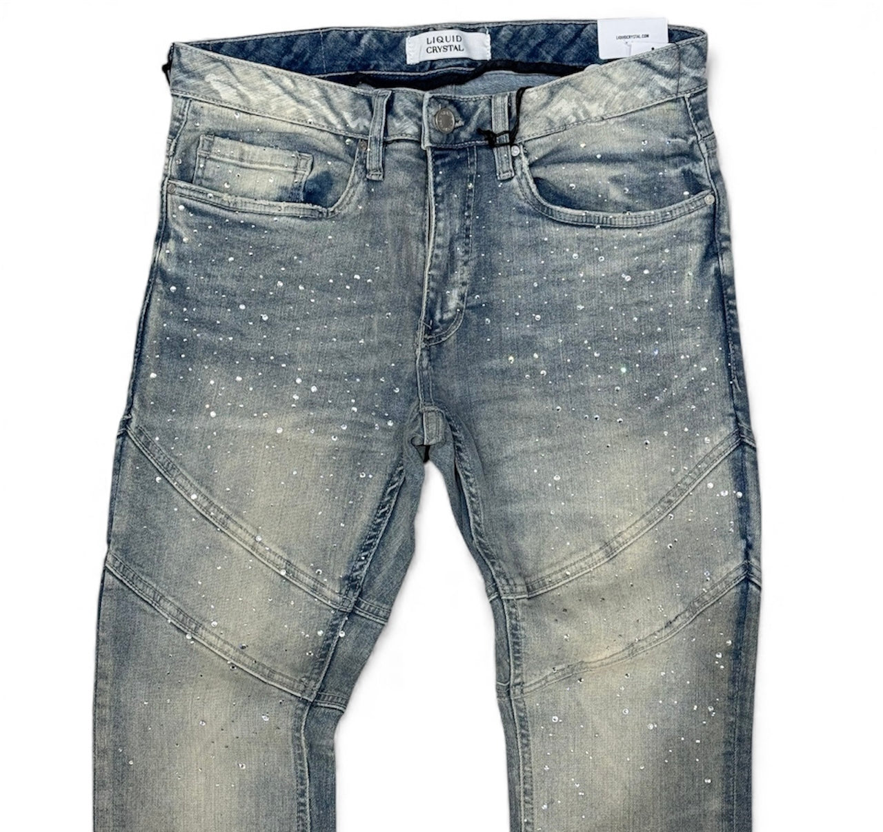 Liquid Crystal - Men Crystal Stacked Jeans - Iced Lager JTF2333 Liquid Crystal