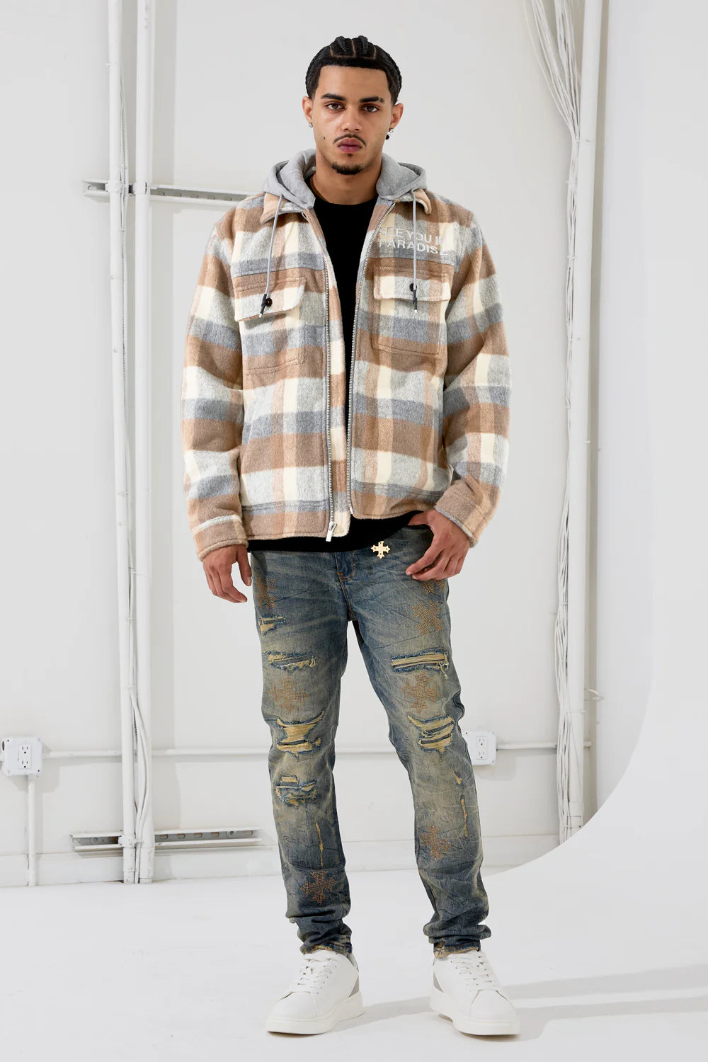 Jordan Craig - SYIP Hooded Flannel Shacket - Khaki Jordan Craig