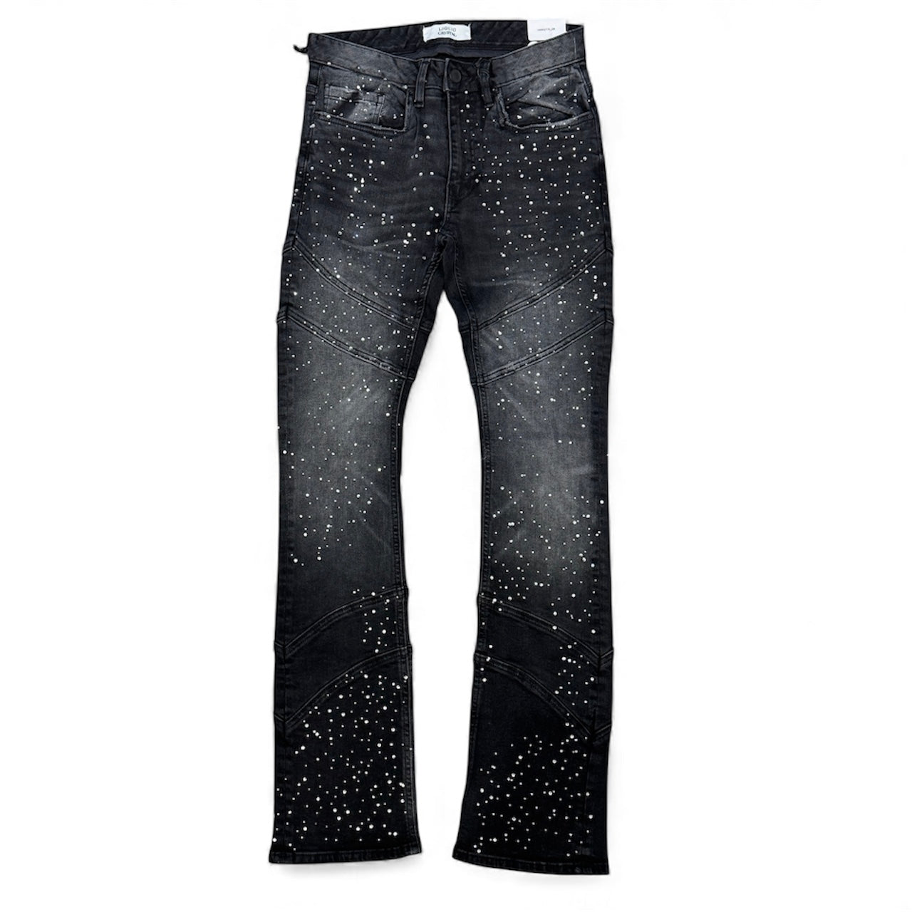 Liquid Crystal - Men Crystal Stacked Jeans - Black Ice JTF2333
