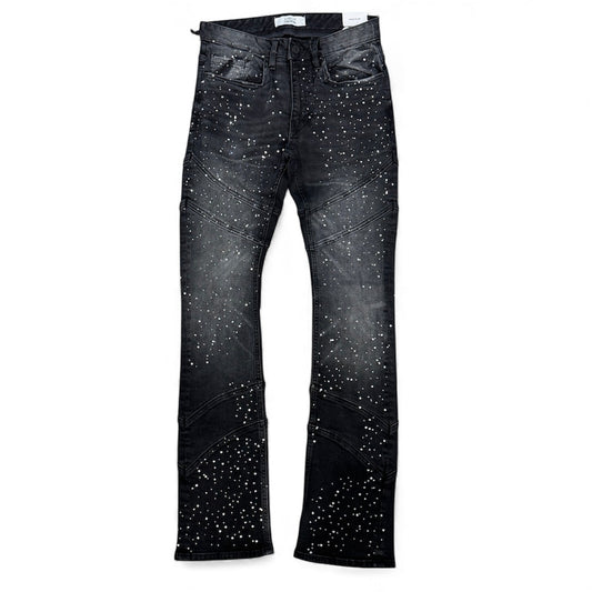 Liquid Crystal - Men Crystal Stacked Jeans - Black Ice JTF2333