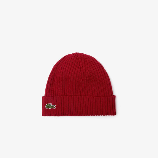Lacoste Men's Ribbed Wool Beanie - Bordeaux 476 - BLVD