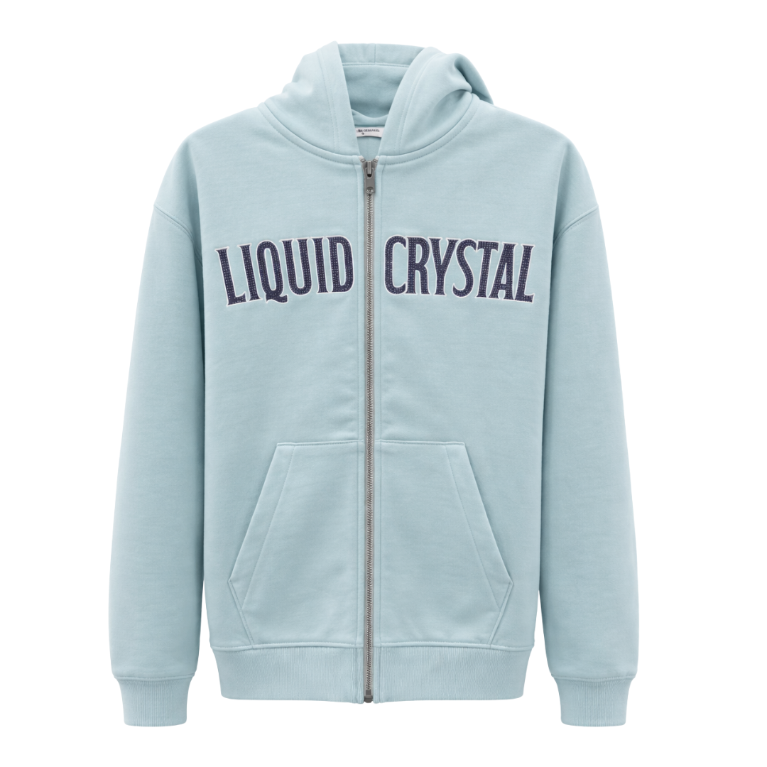 Liquid Crystals - Rhinestone Zip Up Hoodie - Sky Blue Liquid Crystal