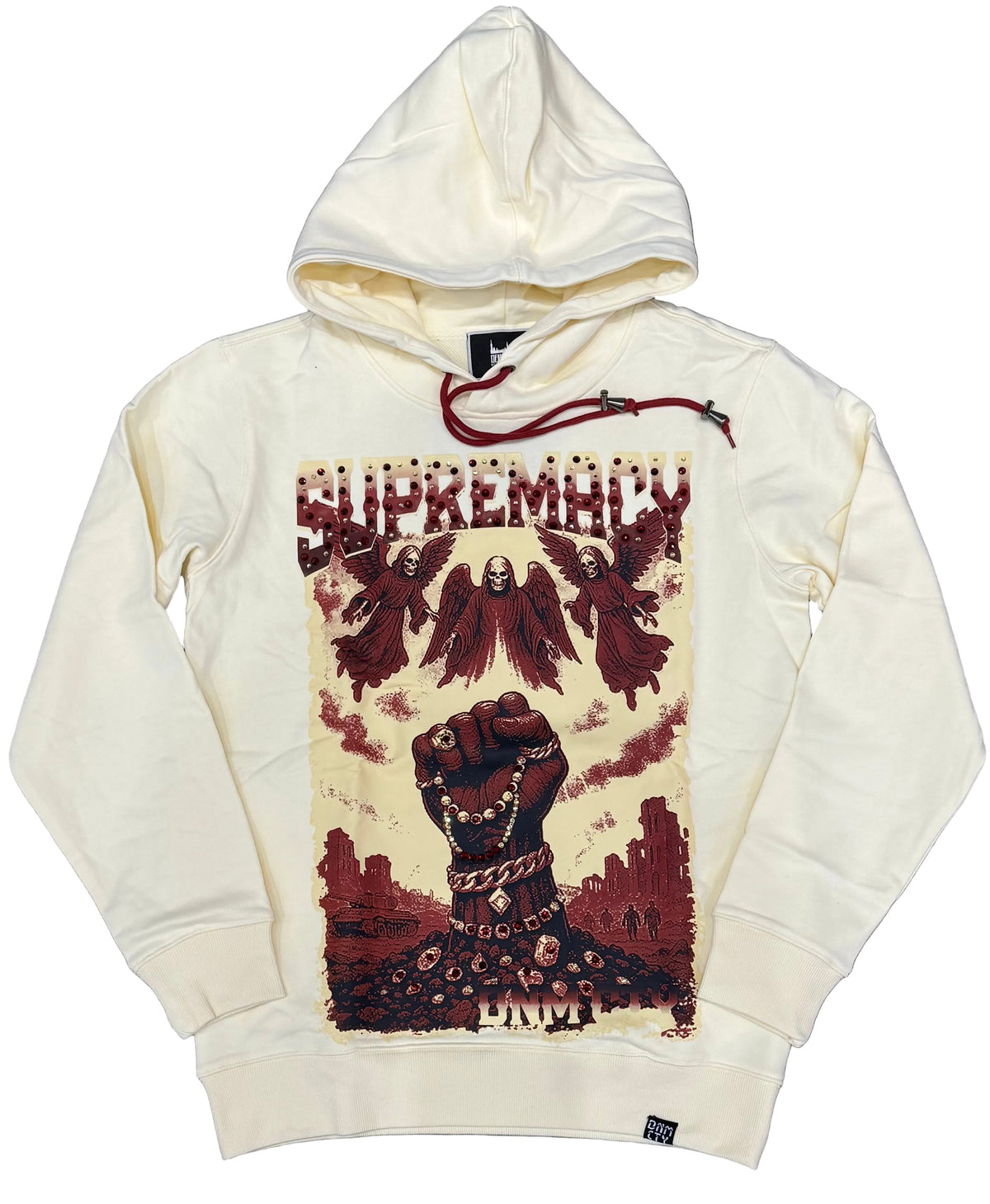 Denim City - Rule Or Be Ruled Stone Hoodie - Beige Burgundy