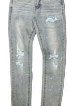 Denim City - Rip & Repair Light Washed Denim - W Baby Blue Stitch