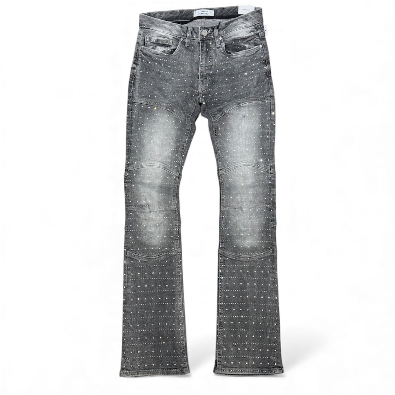 Liquid Crystal - Men Crystal Stacked Jeans - Cement Wash JTF2334