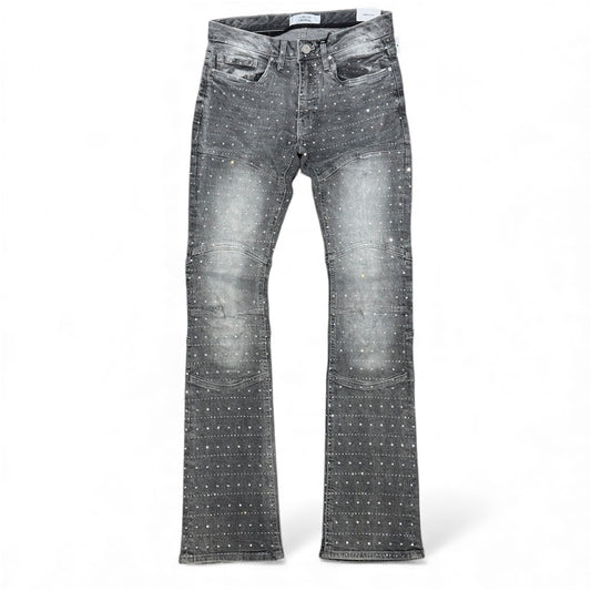 Liquid Crystal - Men Crystal Stacked Jeans - Cement Wash JTF2334