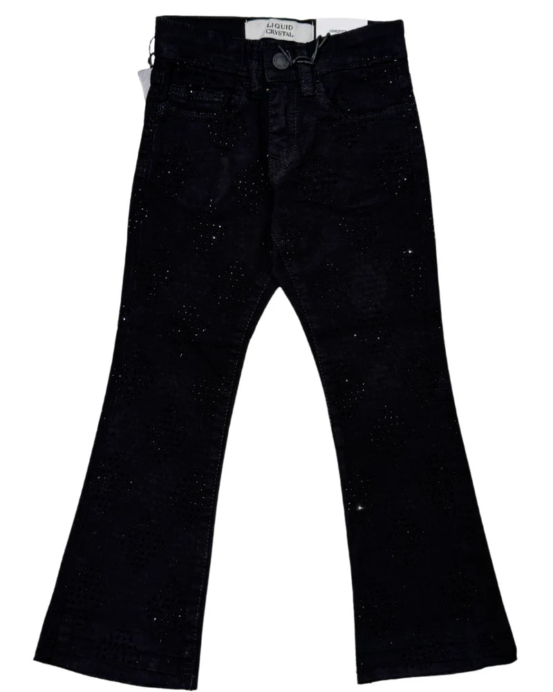 Liquid Crystal - Kids Diamond Crystal Stacked Jeans - Jet Black JTF2317