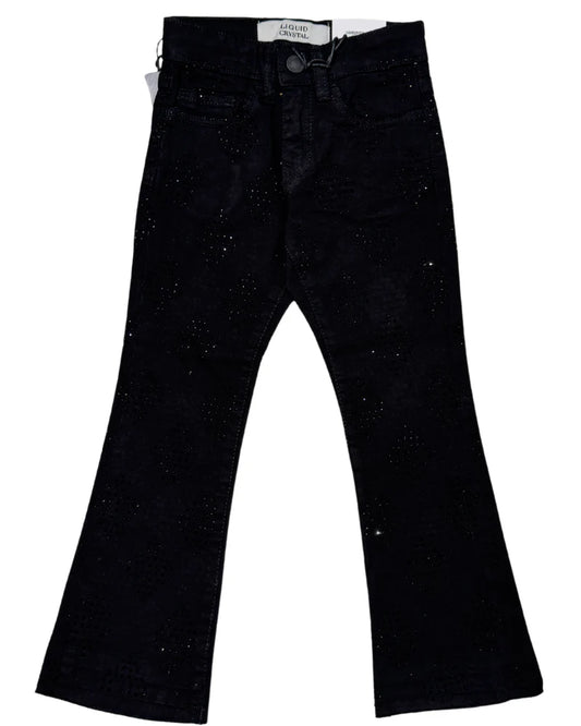 Liquid Crystal - Kids Diamond Crystal Stacked Jeans - Jet Black JTF2317