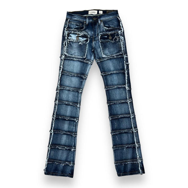 Fwrd Patchwork Men True Stacked Denim Jeans - S.Blue