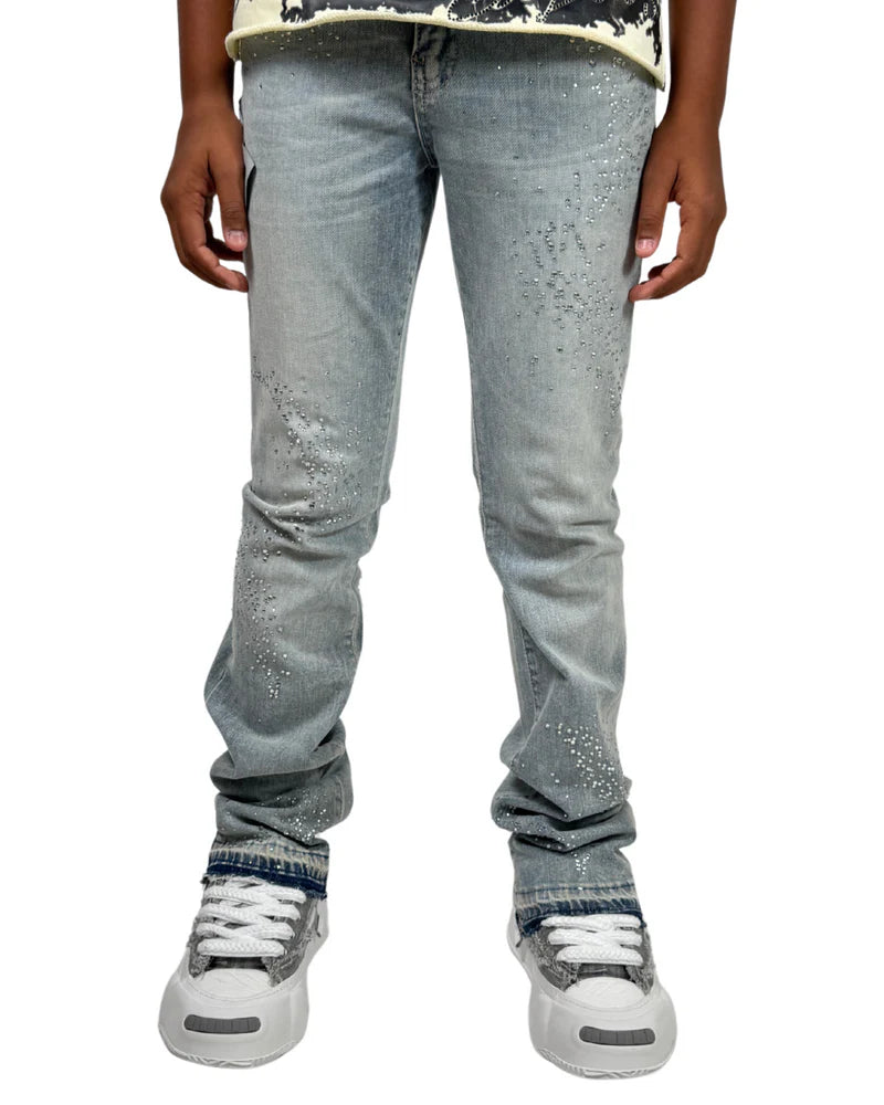 Liquid Crystal - Kids Small & Big Crystal Stacked Jeans - Ice Antique JTF2316 Liquid Crystal