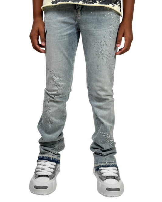 Liquid Crystal - Kids Small & Big Crystal Stacked Jeans - Ice Antique JTF2316