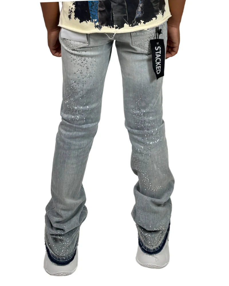 Liquid Crystal - Kids Small & Big Crystal Stacked Jeans - Ice Antique JTF2316 Liquid Crystal