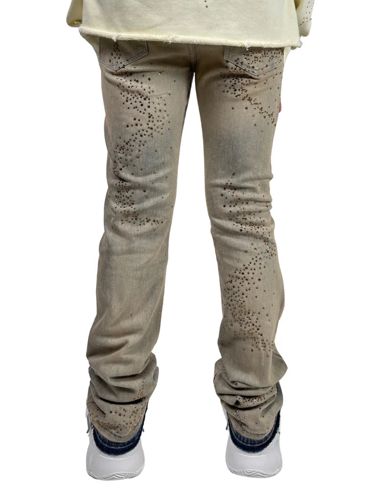 Liquid Crystal - Kids Small & Big Crystal Stacked Jeans - Cream Wash JTF2316