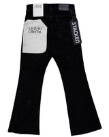 Liquid Crystal - Kids Diamond Crystal Stacked Jeans - Jet Black JTF2317 Liquid Crystal