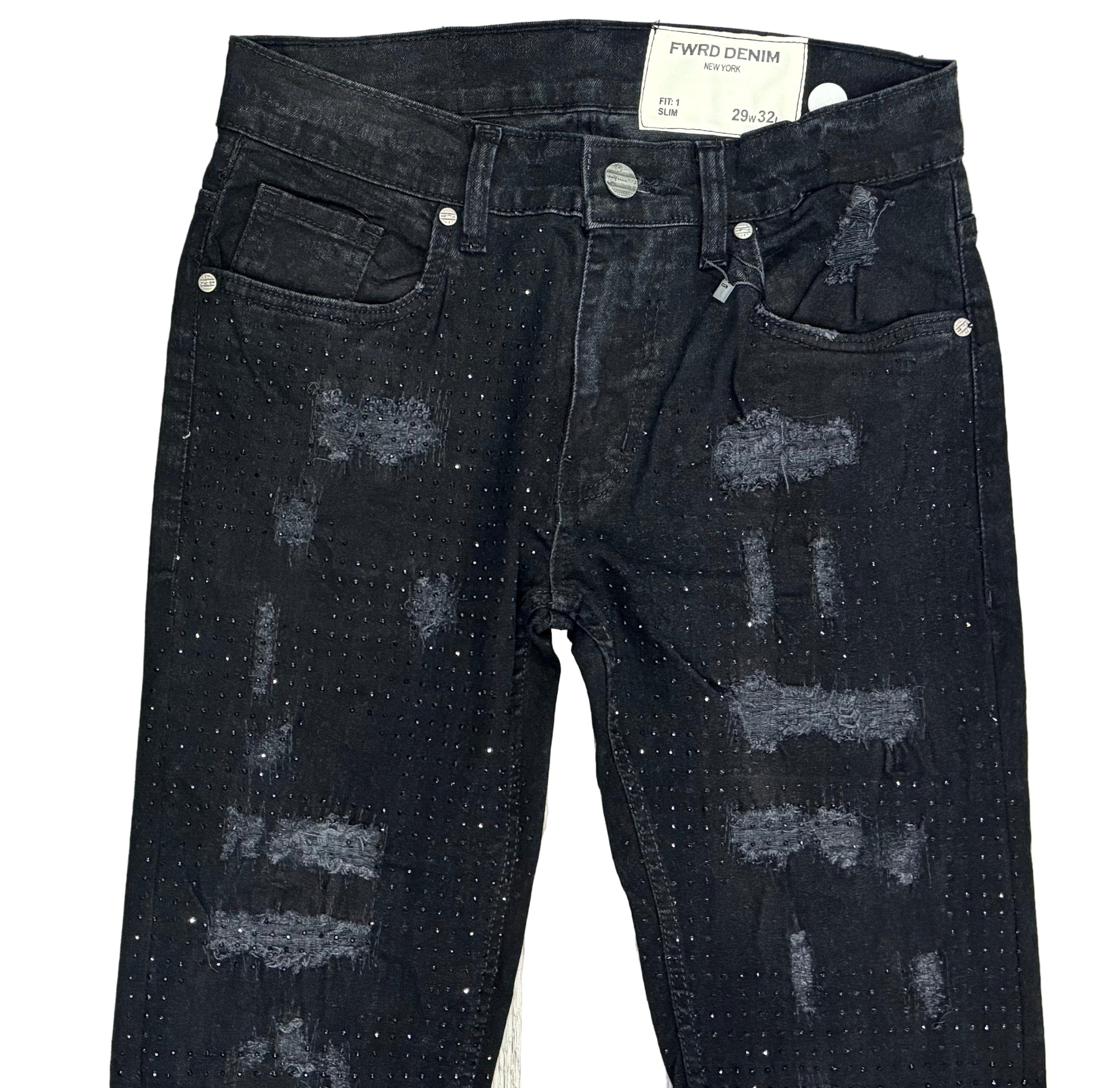 Fwrd Denim - Men Crystalized Jeans - Black FWRD